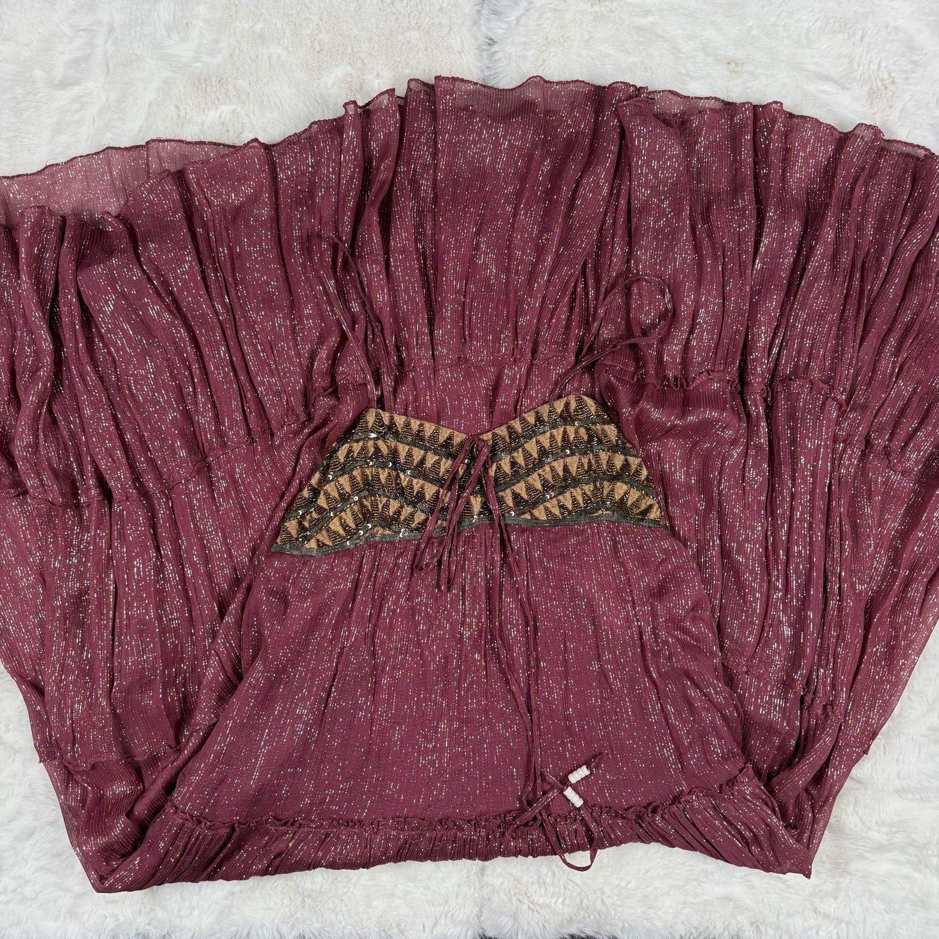 Altar'd State Maxi Dress Plum Metallic Beaded Boho 9