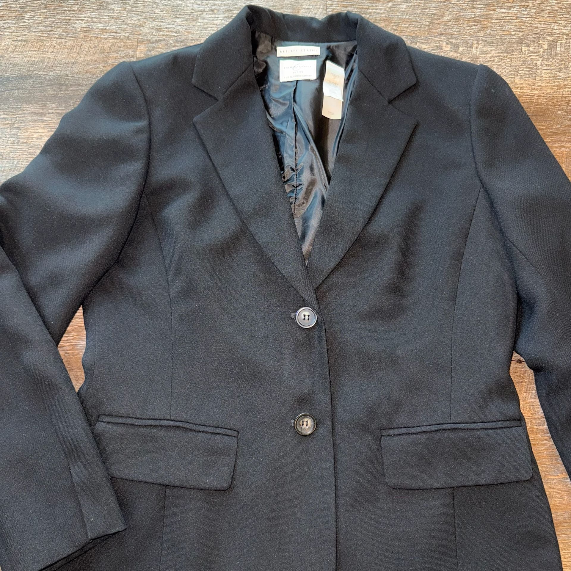 Emma James Women’s Petite Two Button Blazer Size 8 Black 4
