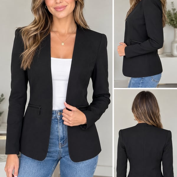 Vince Camuto Women’s Black Zip Pocket Open Blazer Size 0