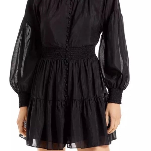 alice + olivia Mini Dress Size 4 Black Silk-Blend Tiered Long Sleeve