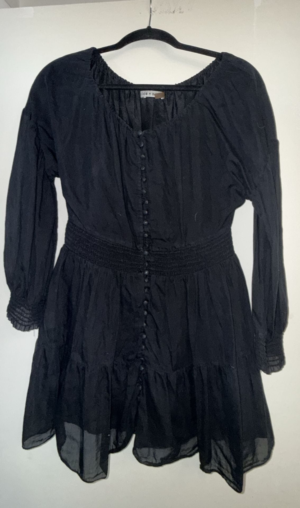 alice + olivia Mini Dress Size 4 Black Silk-Blend Tiered Long Sleeve 4