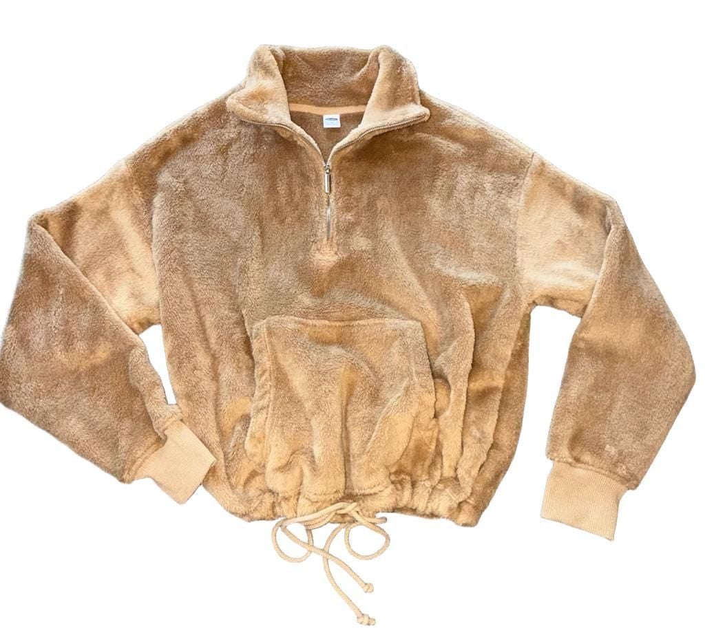 Old Navy Plush Fleece Quarter Zip Pullover Sweatshirt Size XS Tan Women’s 3