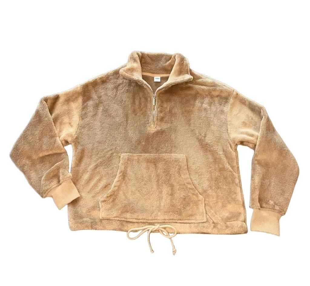 Old Navy Plush Fleece Quarter Zip Pullover Sweatshirt Size XS Tan Women’s 2