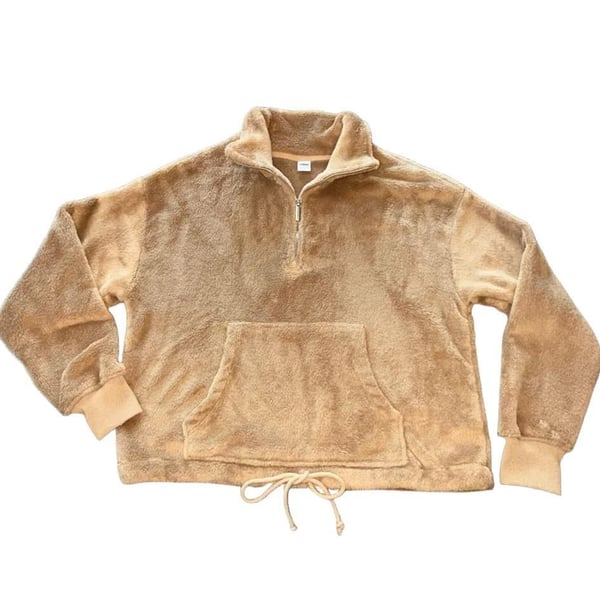 Old Navy Plush Fleece Quarter Zip Pullover Sweatshirt Size XS Tan Women’s