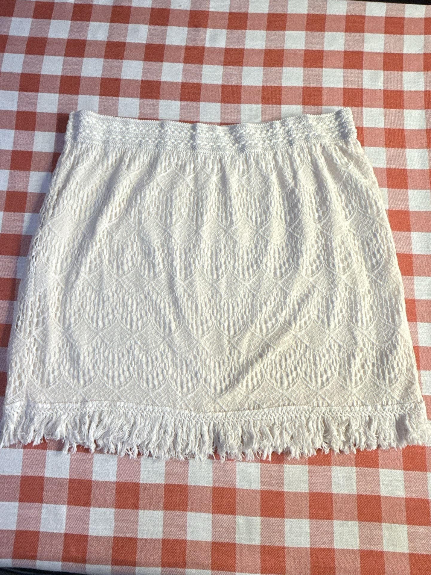 Bongo Plus Crochet Skirt Size 1X White Fringe Boho Mini 2