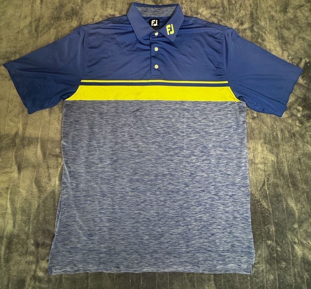 FootJoy Golf Polo Shirt Size XL Blue Yellow Striped Short Sleeve 1001 3