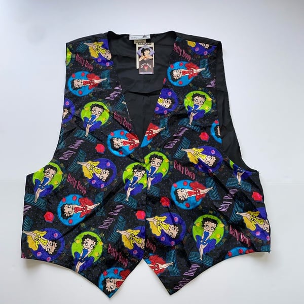 VTG new with tags. Betty Boop vest size M/L black poly 90’s Vintage.
