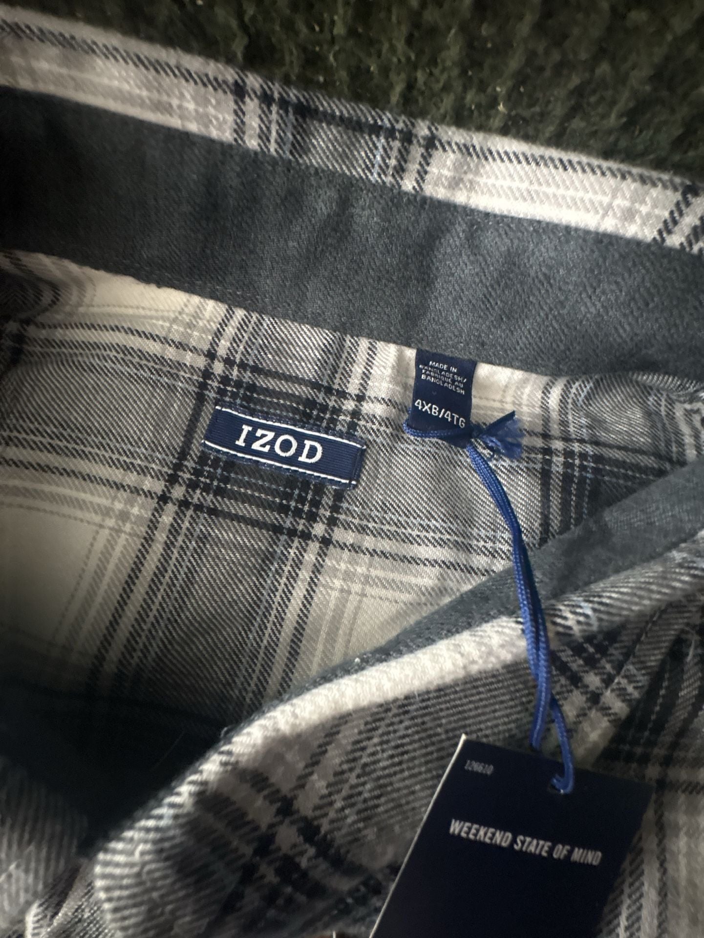 IZOD Men's Big & Tall Long Sleeve Plaid Flannel Button-Down Shirt Gray 4XB 2
