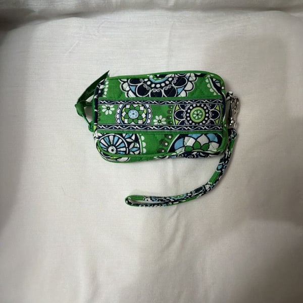 Vera Bradley Wristlet Wallet Green Blue Paisley Quilted Cotton