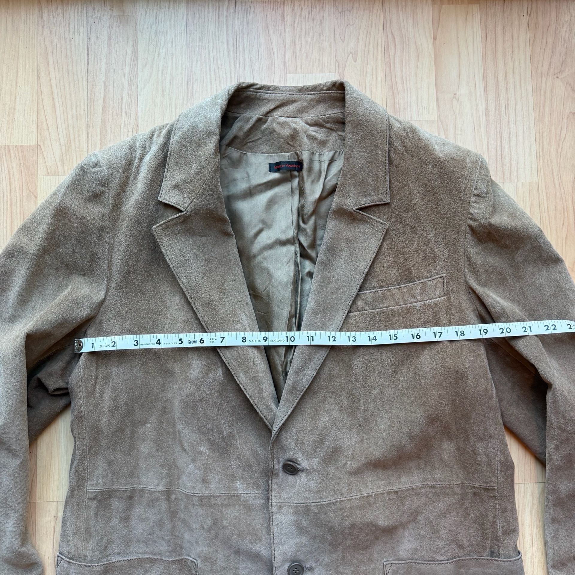 Vintage 70s Sears Suede Leather Blazer Size 44 Taupe Brown Patch Pockets Jacket 18
