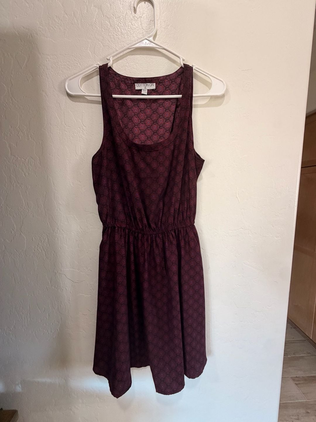 Cotton On Sleeveless Dress Size XS Maroon Printed Fit And Flare 2