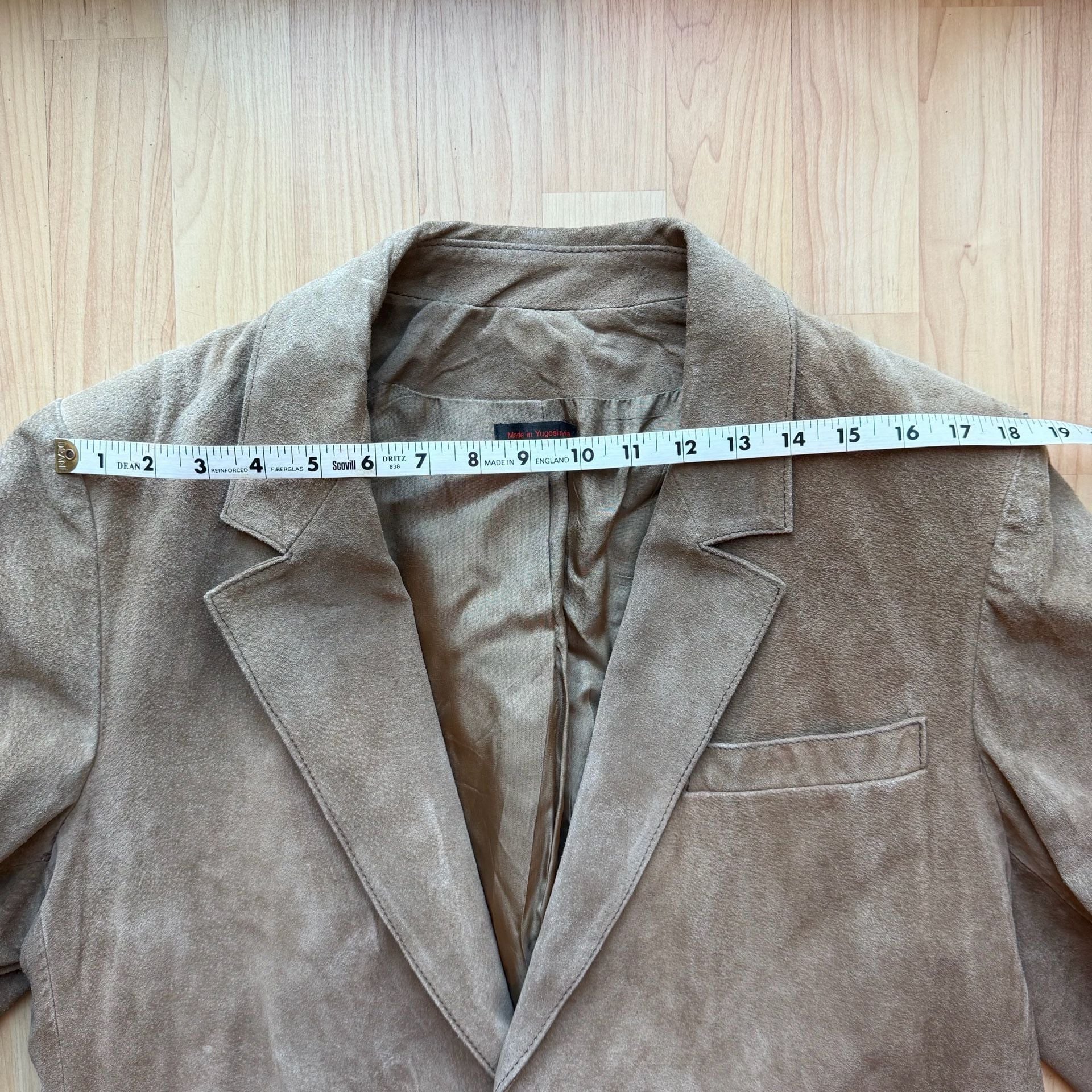 Vintage 70s Sears Suede Leather Blazer Size 44 Taupe Brown Patch Pockets Jacket 17