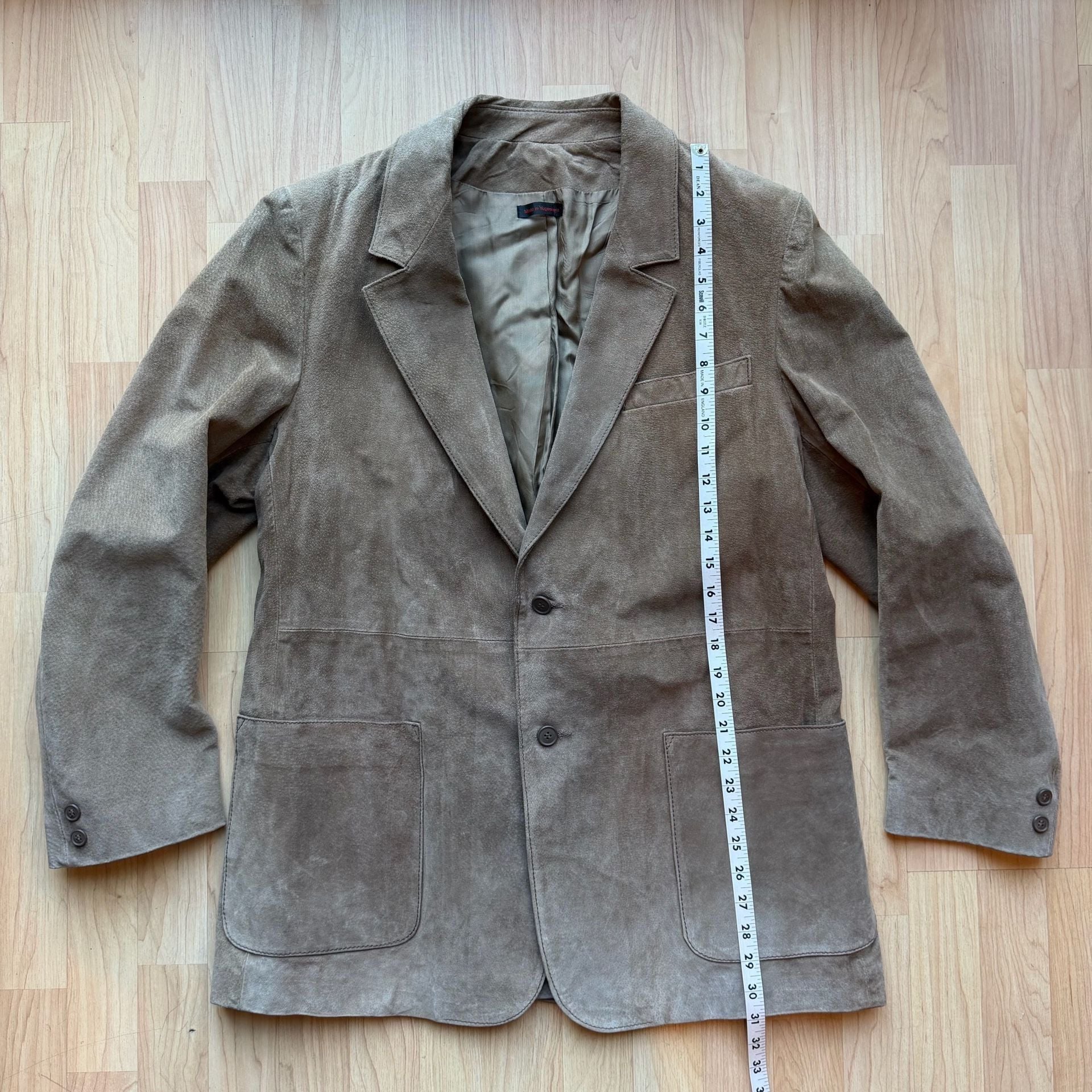 Vintage 70s Sears Suede Leather Blazer Size 44 Taupe Brown Patch Pockets Jacket 16