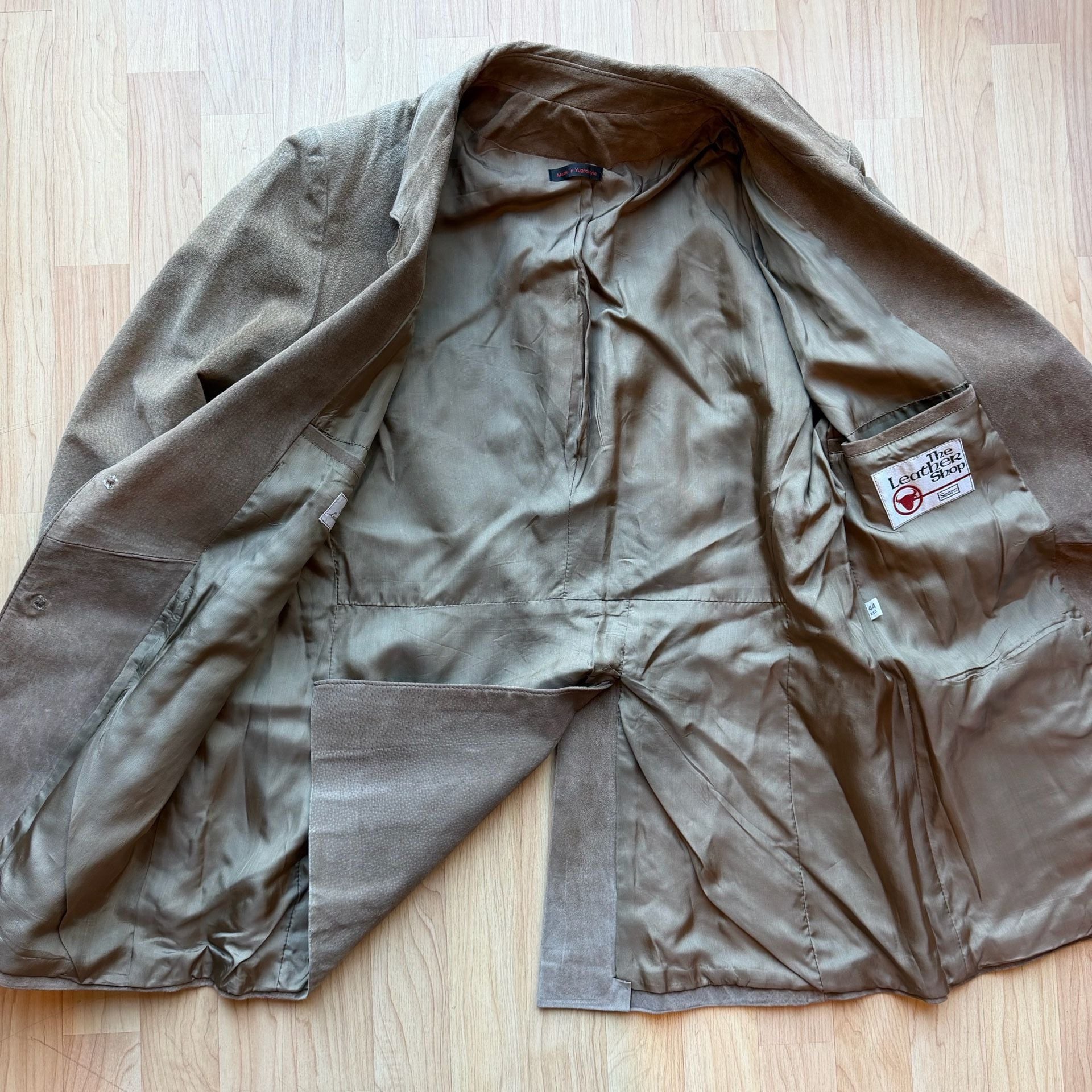 Vintage 70s Sears Suede Leather Blazer Size 44 Taupe Brown Patch Pockets Jacket 11