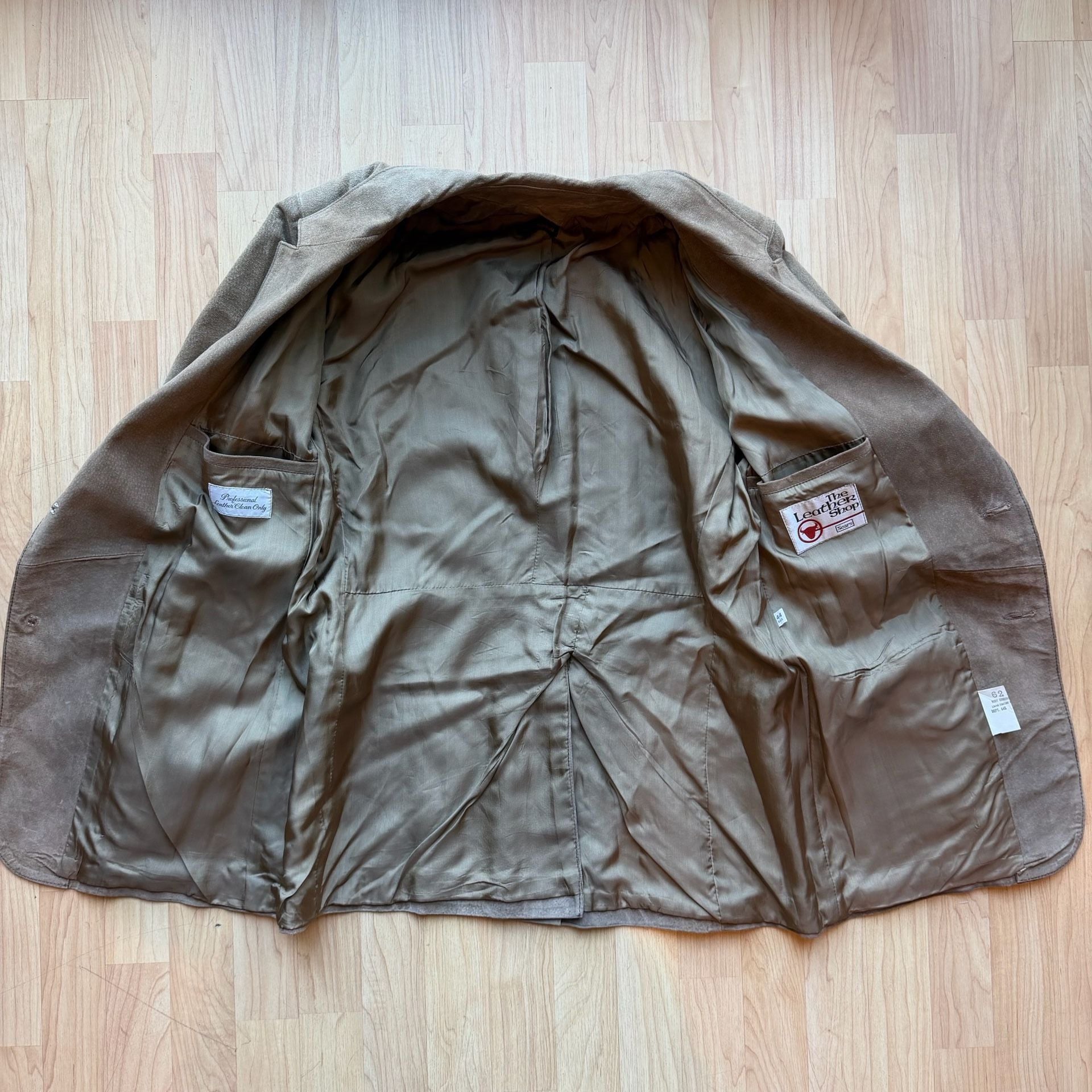 Vintage 70s Sears Suede Leather Blazer Size 44 Taupe Brown Patch Pockets Jacket 10