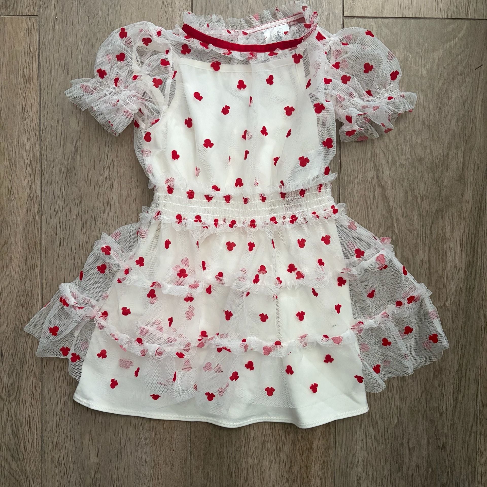 Disney Minnie Mouse Party Dress Size 4 White Red Netting Layered 2