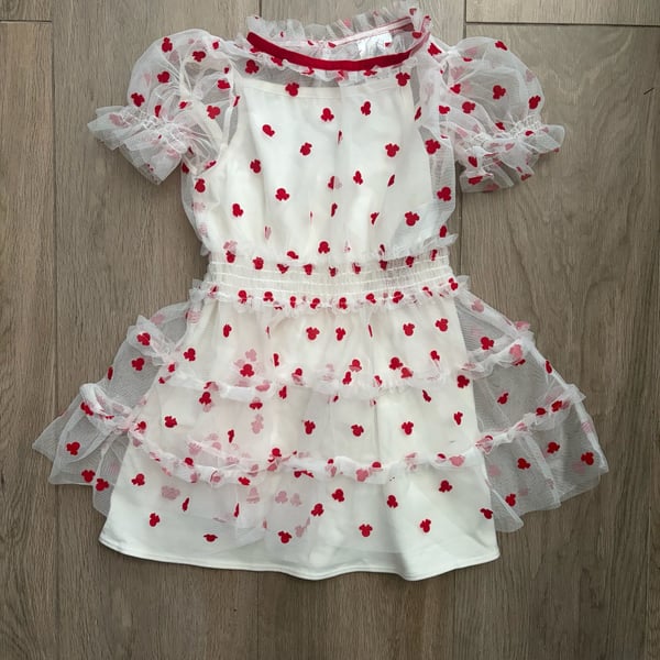 Disney Minnie Mouse Party Dress Size 4 White Red Netting Layered