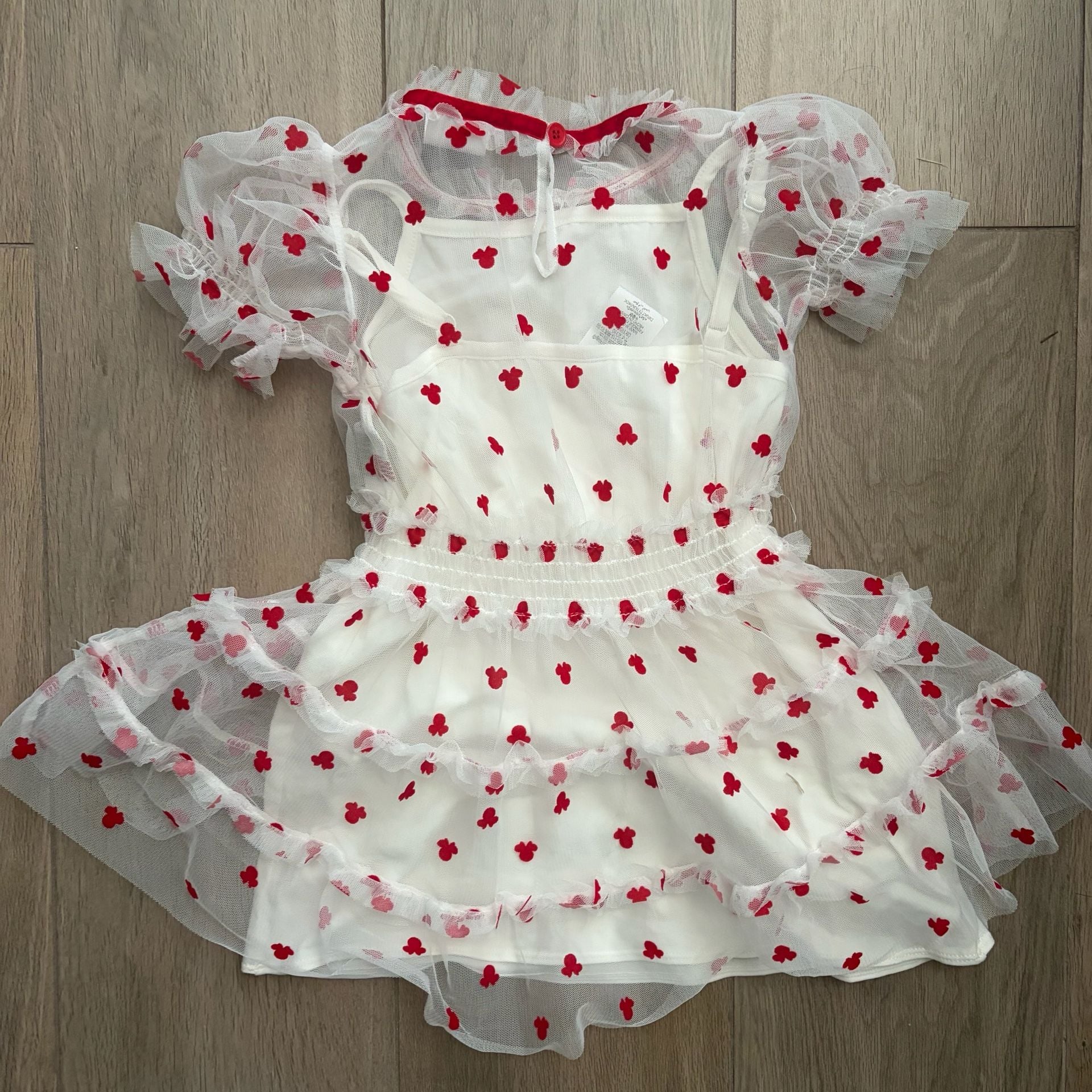 Disney Minnie Mouse Party Dress Size 4 White Red Netting Layered 5