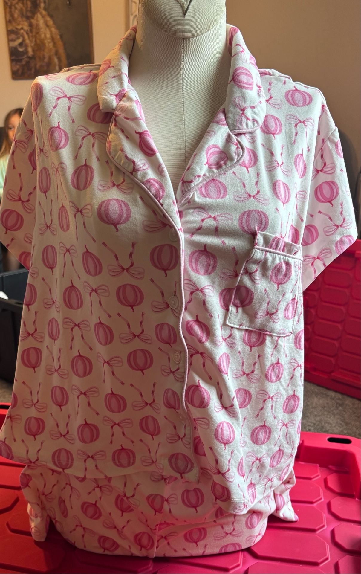 2 pairs Pajama Set Pink Pumpkins and Pink bows 1
