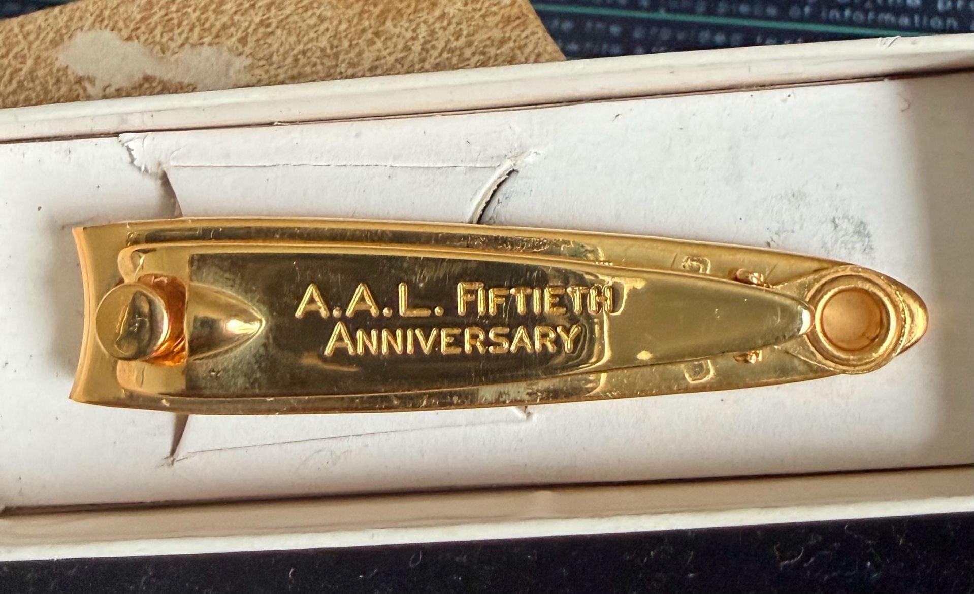 Vintage A.A.L. Fiftieth Anniversary Gold Tone Nail Clipper Made In USA 1