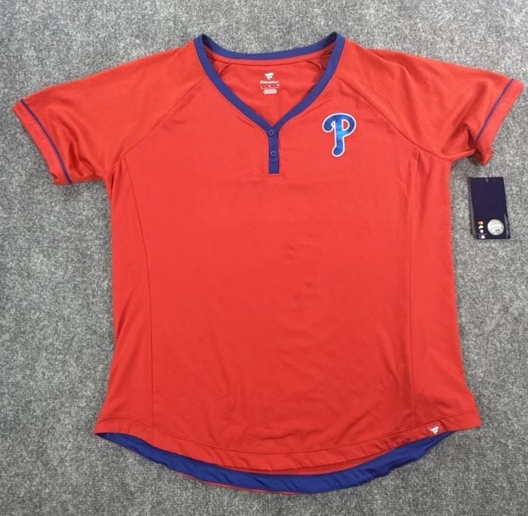 Fanatics Philadelphia Phillies Henley T-Shirt Size L Red MLB Women’s See Pics 2