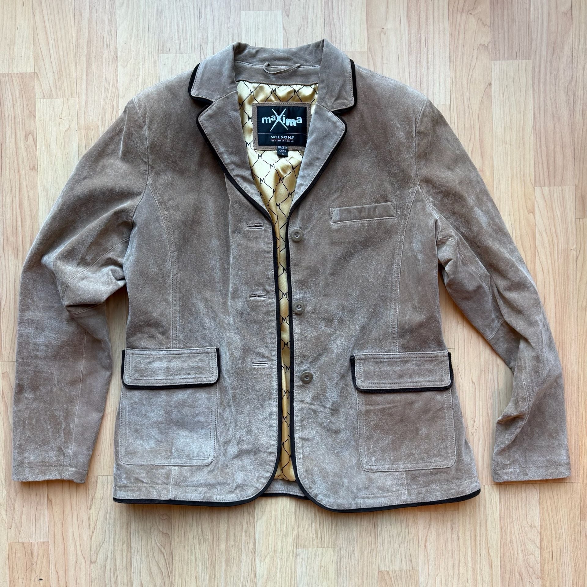 Vintage 90s Maxima Wilsons Leather Suede Blazer Jacket Large Tan Y2K Academia 2