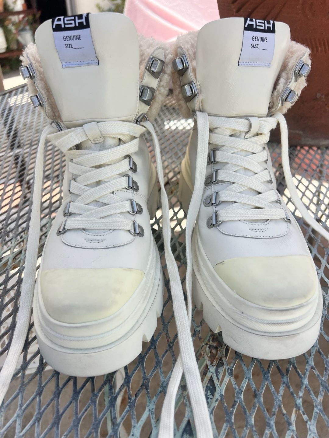 Ash Patagonie Women’s Leather Faux Fur Hiking Boots Size 8 White 3