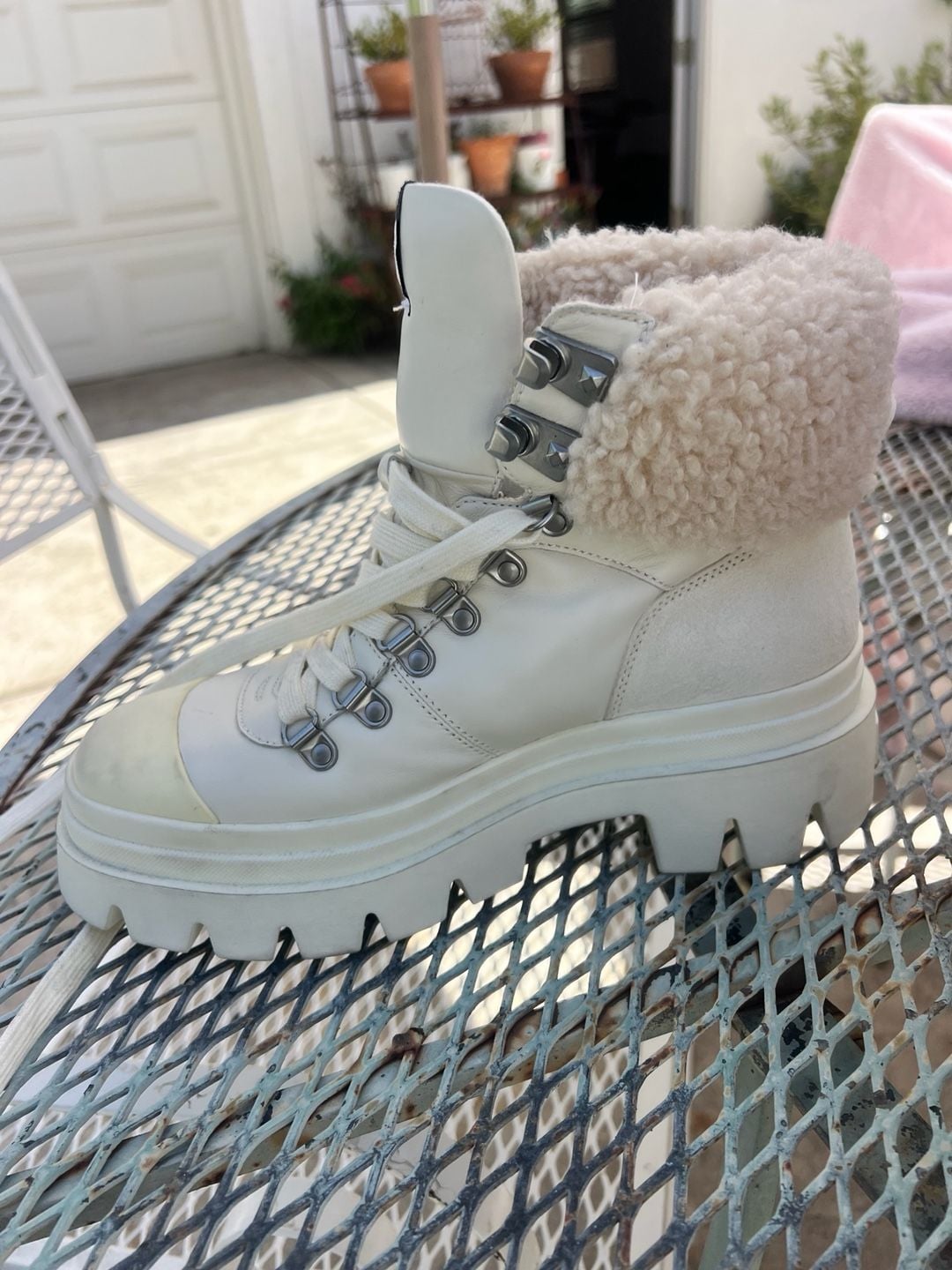 Ash Patagonie Women’s Leather Faux Fur Hiking Boots Size 8 White 4