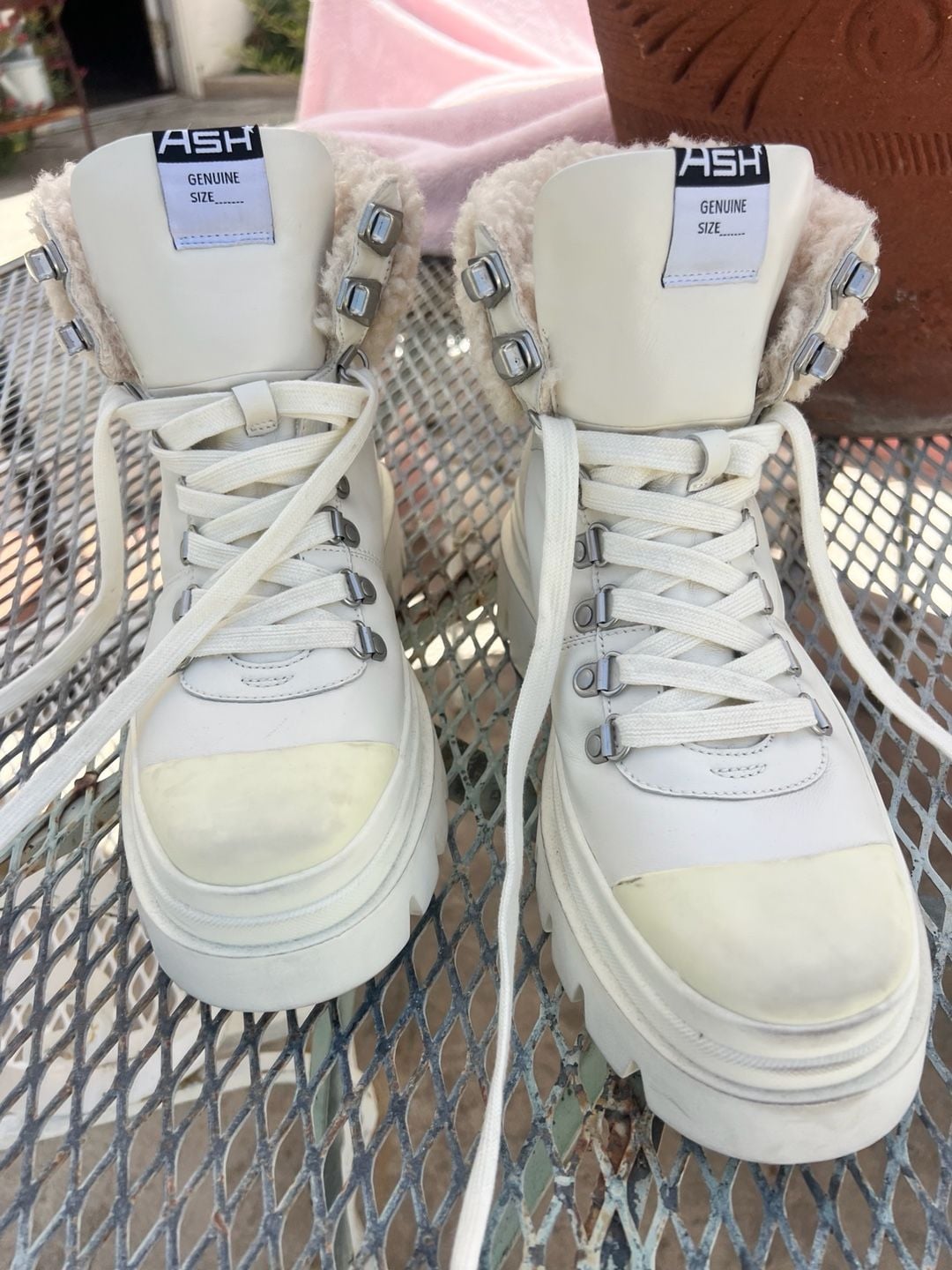 Ash Patagonie Women’s Leather Faux Fur Hiking Boots Size 8 White 8