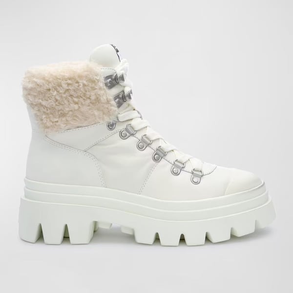 Ash Patagonie Women’s Leather Faux Fur Hiking Boots Size 8 White