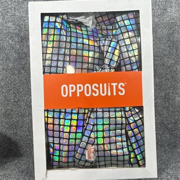 Opposuits Discoballer Boys Suit Size 10Y Multicolor Metallic Check Open Box 