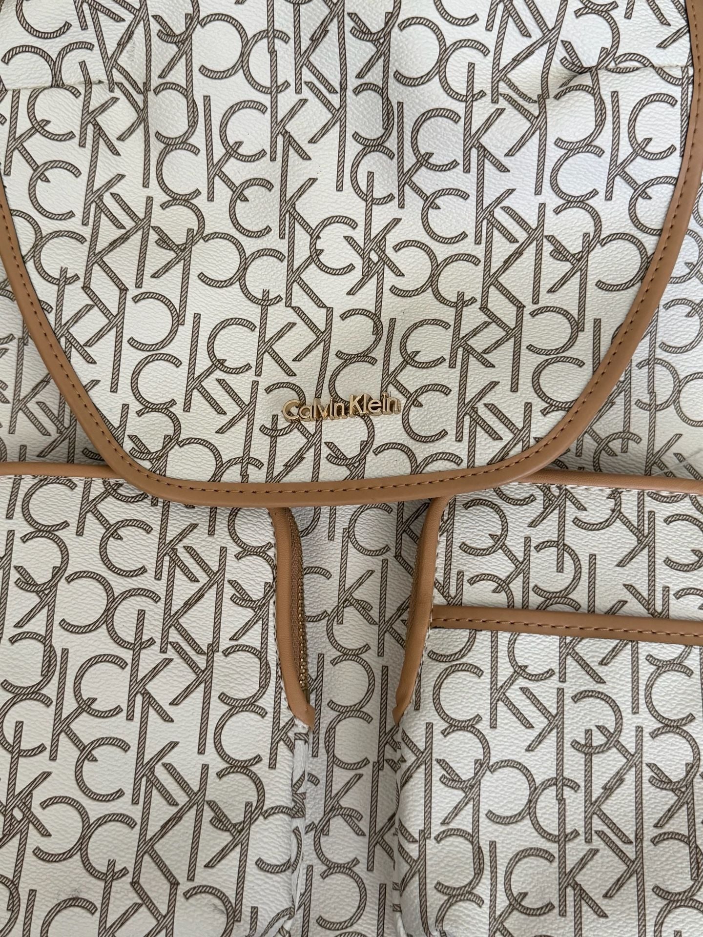 Calvin Klein Monogram Logo Backpack White Tan 3