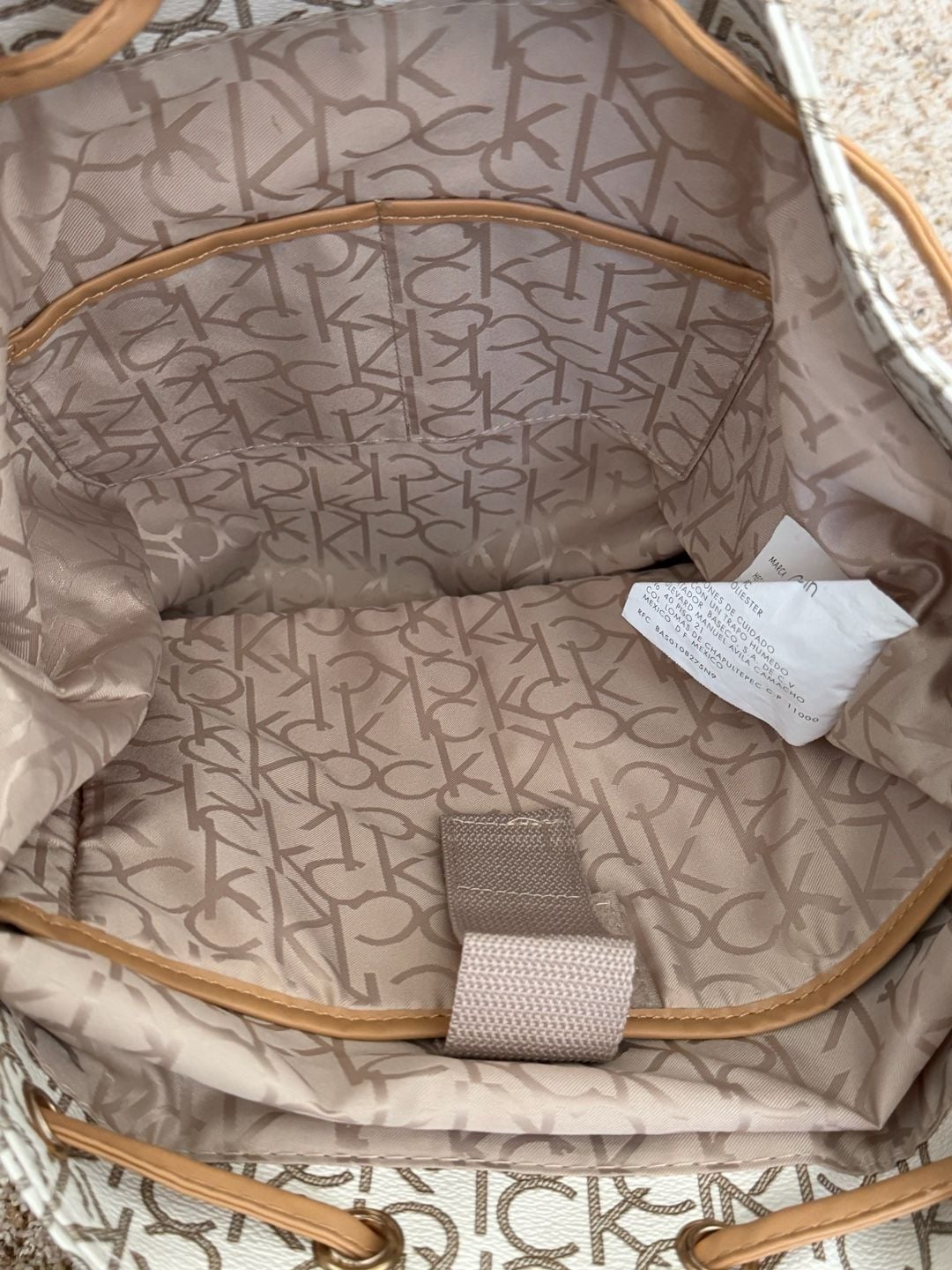 Calvin Klein Monogram Logo Backpack White Tan 6