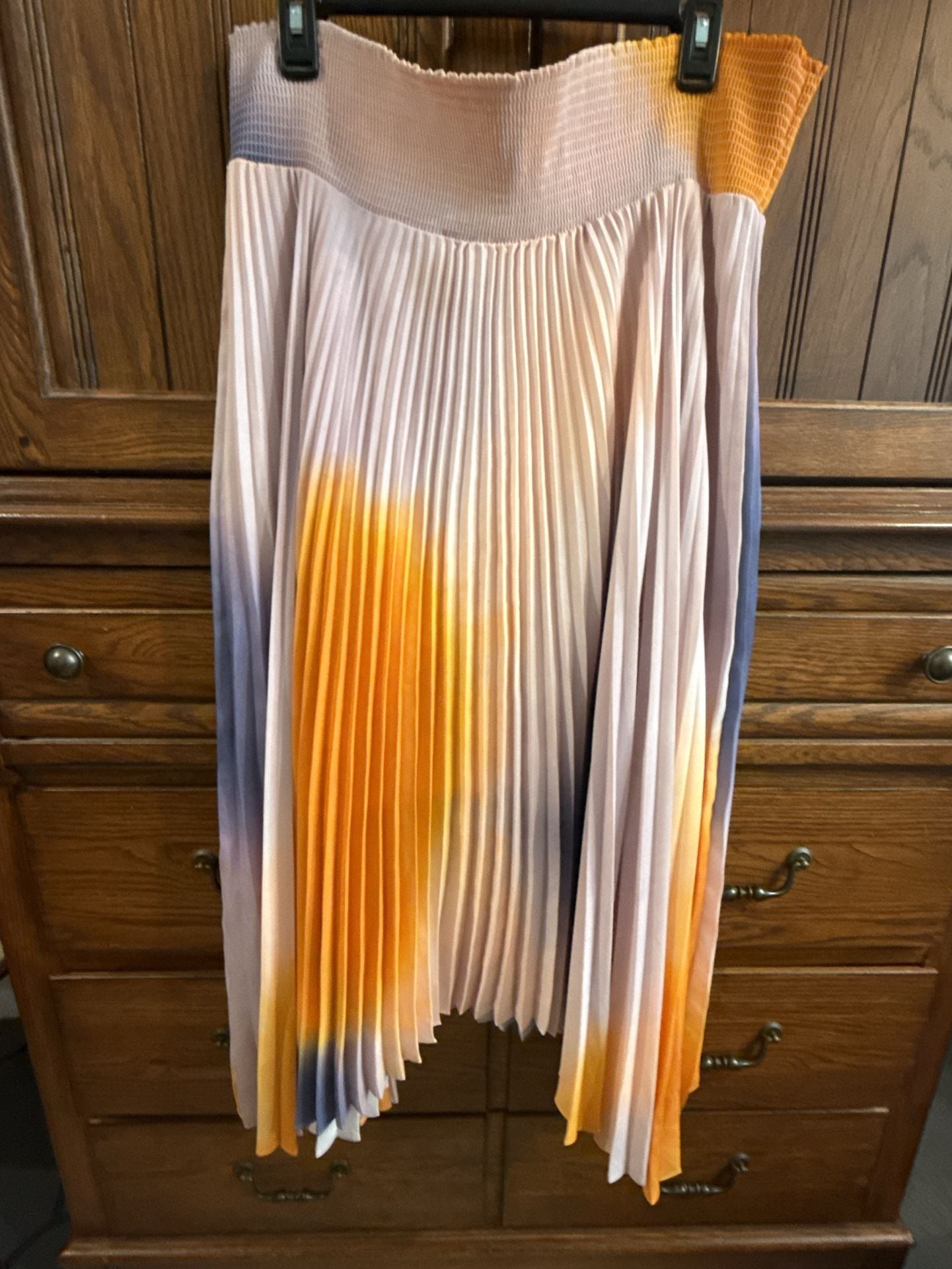 A.L.C. Sonali Smocked Tie-Dye Plissé Midi Skirt Size M 3