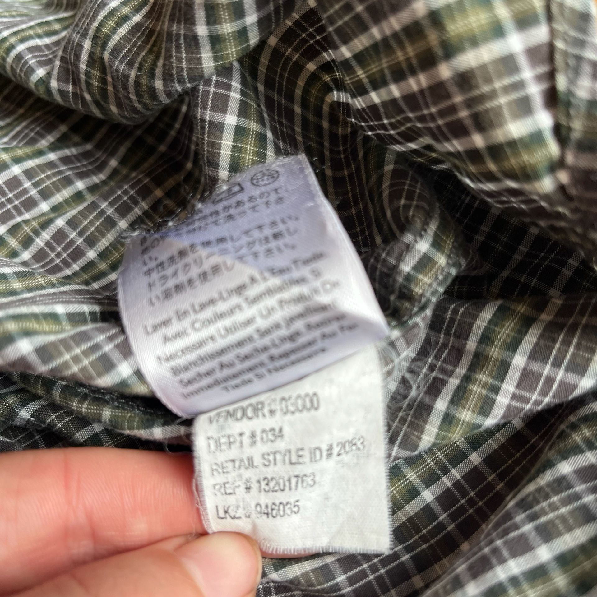 Eddie Bauer Short Sleeve Button-Up Shirt Size L Black Green Plaid 7