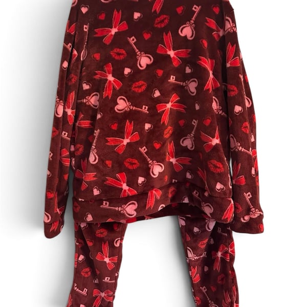Angel Cult Pajama Set 1XL Red Heart Bow Key Lip Print 