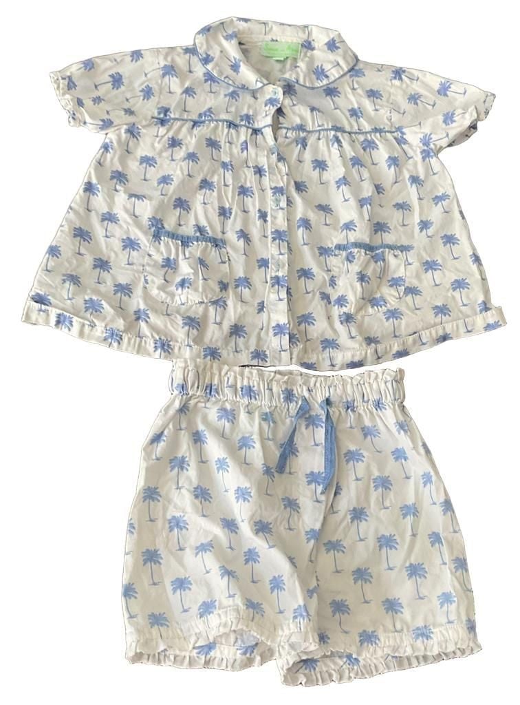 Sant and Abel Pajama Set Size S Palm Tree White Blue Loungewear Girls 1