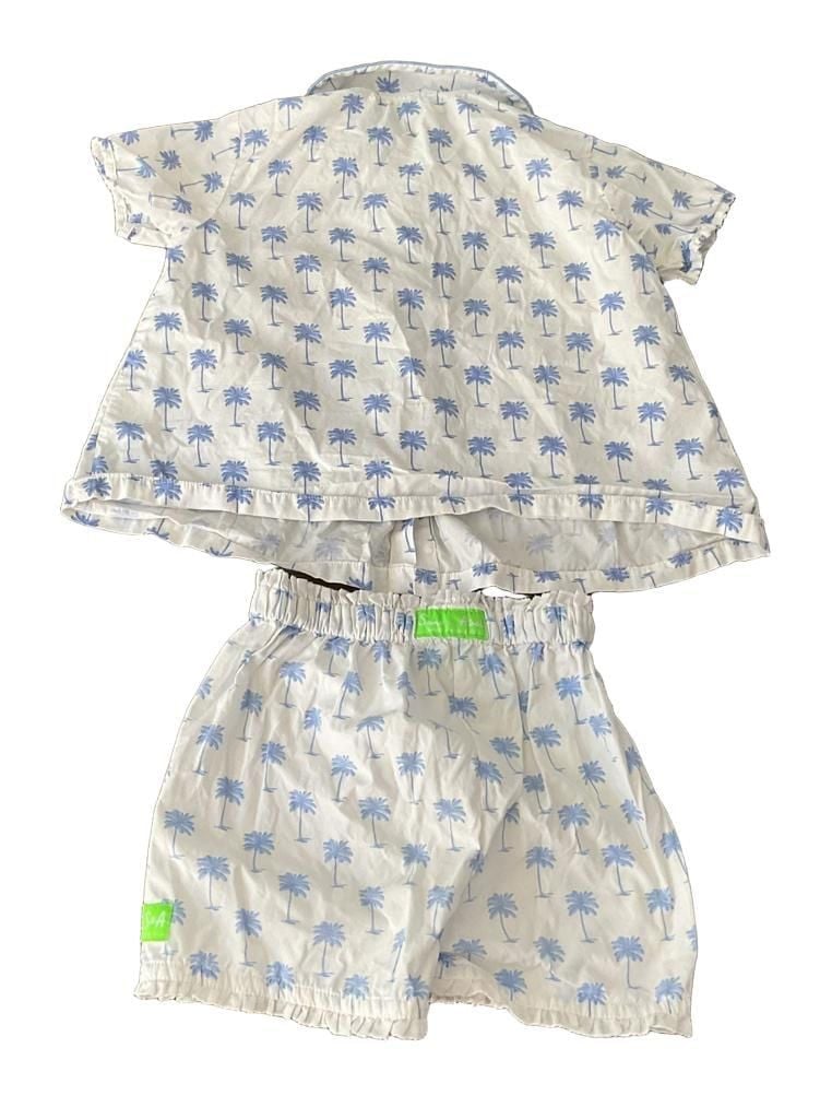 Sant and Abel Pajama Set Size S Palm Tree White Blue Loungewear Girls 2