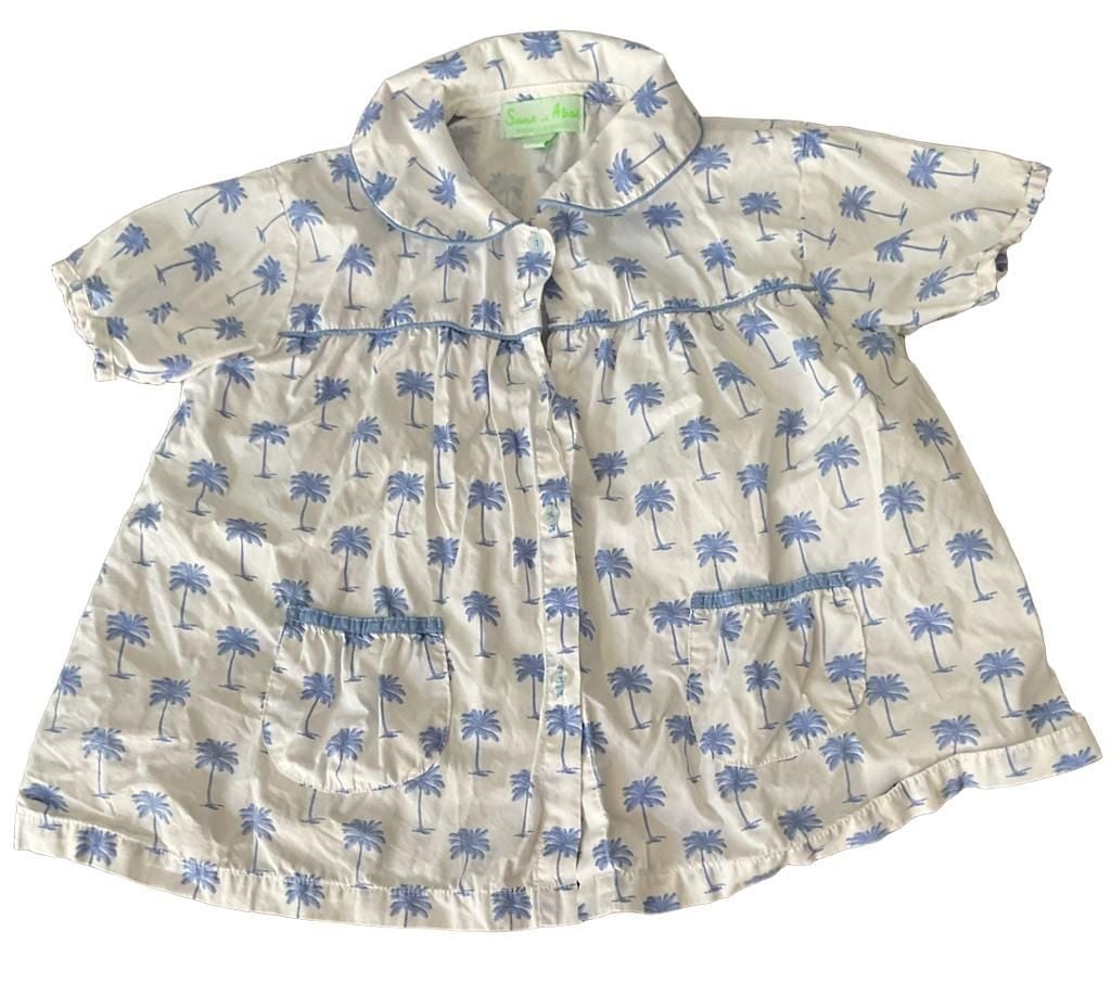 Sant and Abel Pajama Set Size S Palm Tree White Blue Loungewear Girls 3