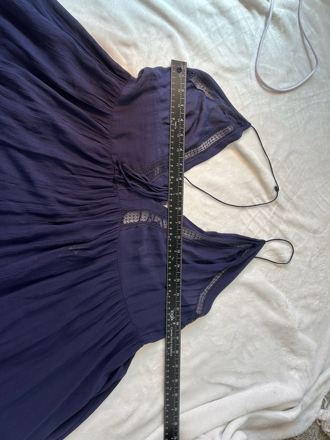 Free People Navy Blue Sheer V-Neck Lace Trim Babydoll Slip Dress 16