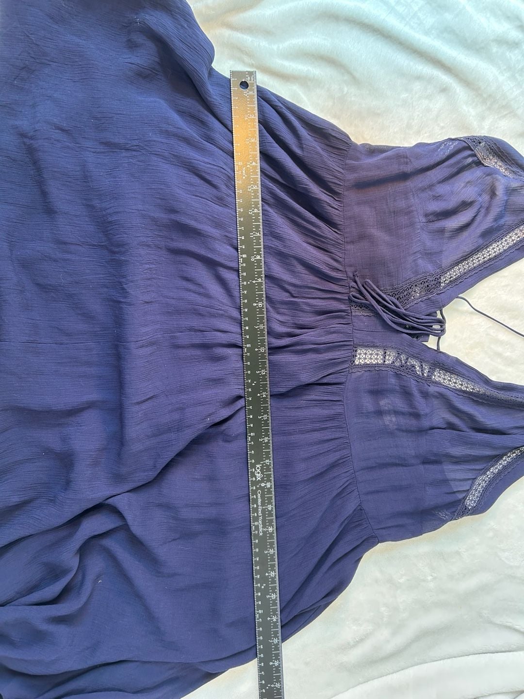 Free People Navy Blue Sheer V-Neck Lace Trim Babydoll Slip Dress 18