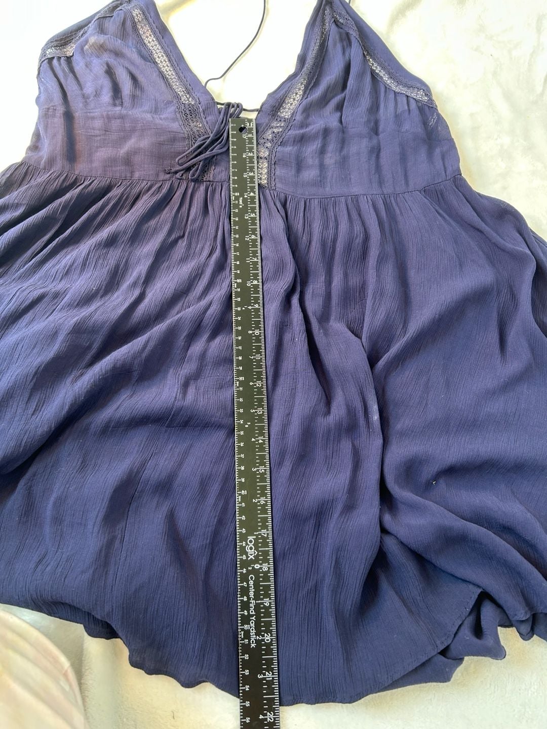 Free People Navy Blue Sheer V-Neck Lace Trim Babydoll Slip Dress 19