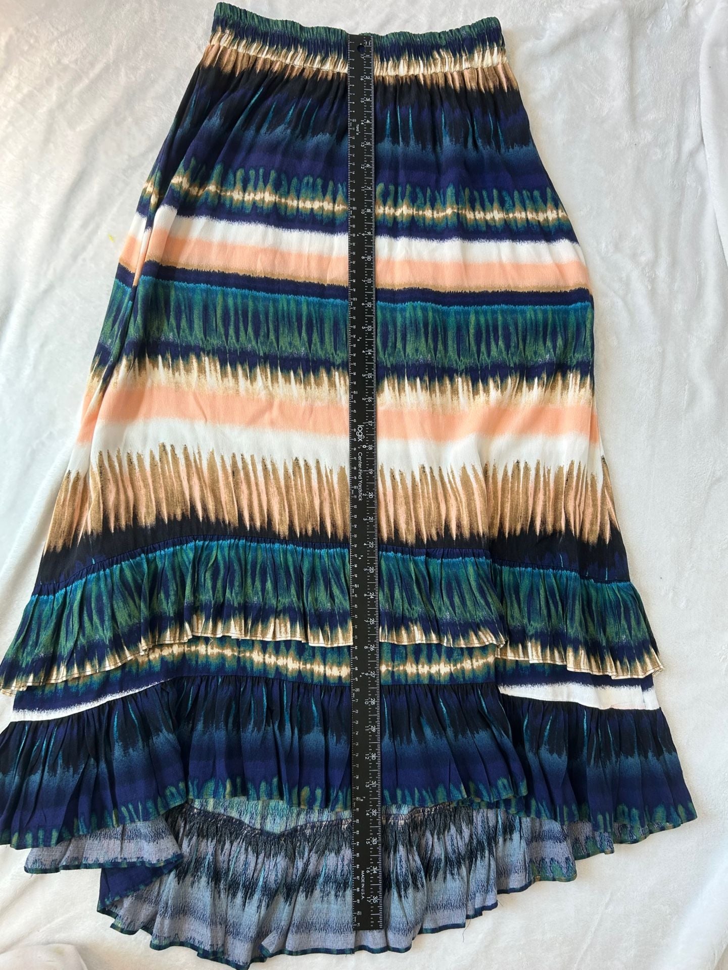 Daniel Rainn Multi-Color Tie Dye Ruffle High-Low Midi Skirt Size S 10