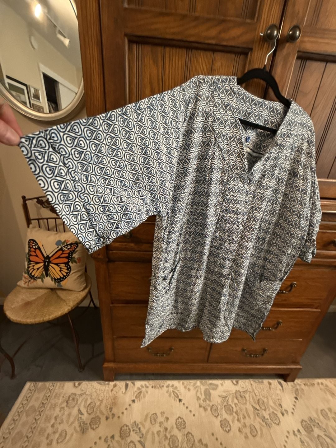 Cote d'Ivoire 26487 Tunic Size Blue White Geometric Pockets handmade boho 4