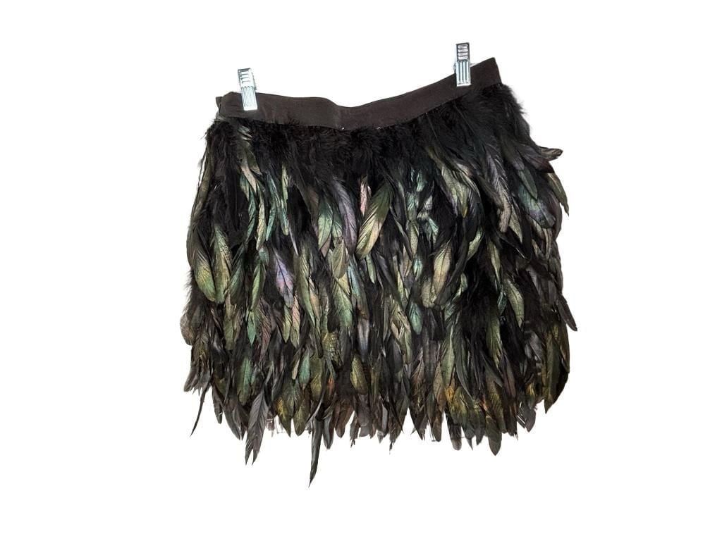 NWT SUGARLIPS Black and Green Iridescent Feather Mini Skirt Size L 9