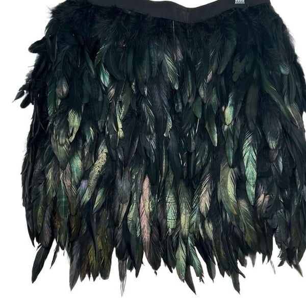 NWT SUGARLIPS Black and Green Iridescent Feather Mini Skirt Size L