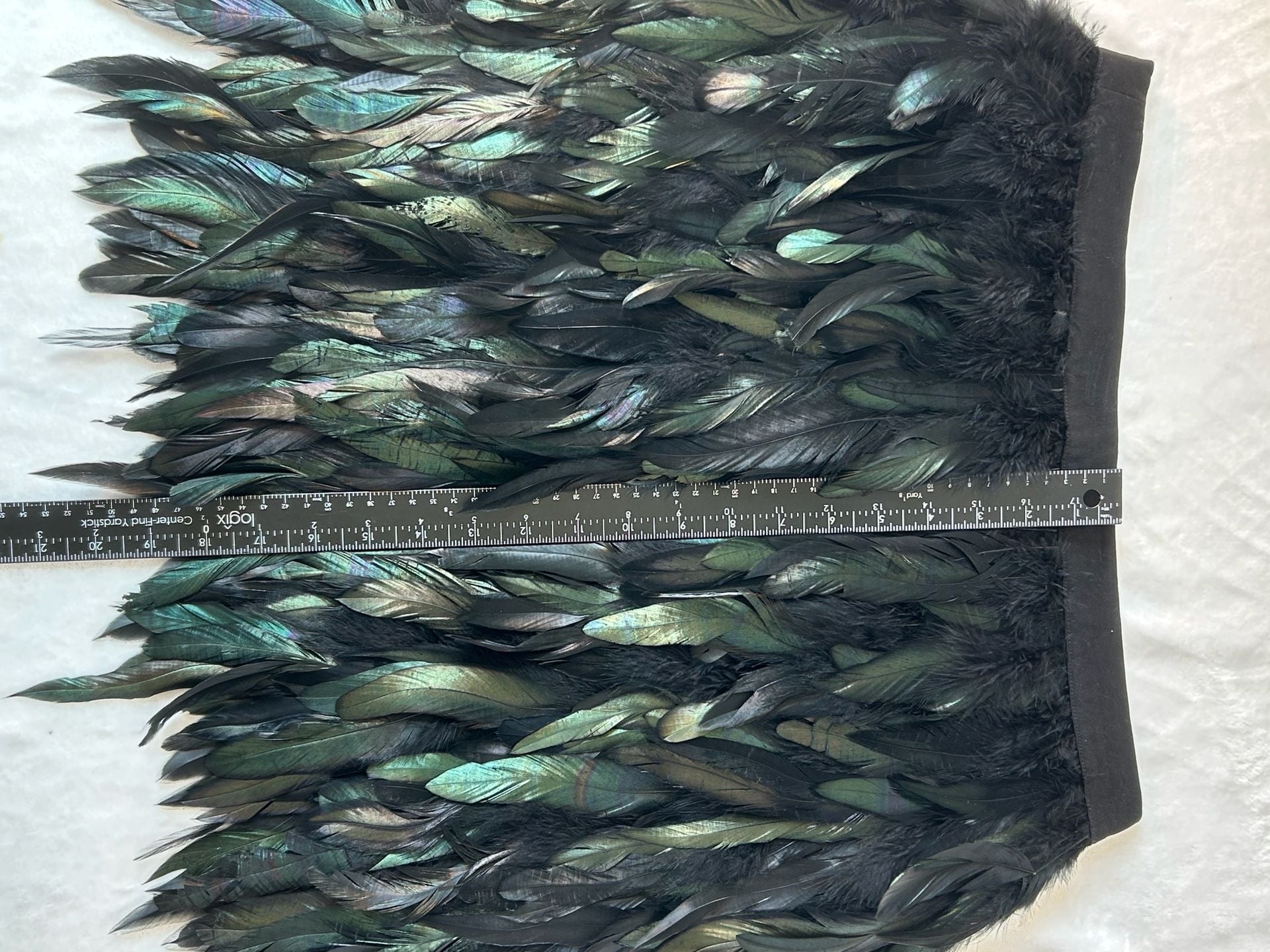 NWT SUGARLIPS Black and Green Iridescent Feather Mini Skirt Size L 12