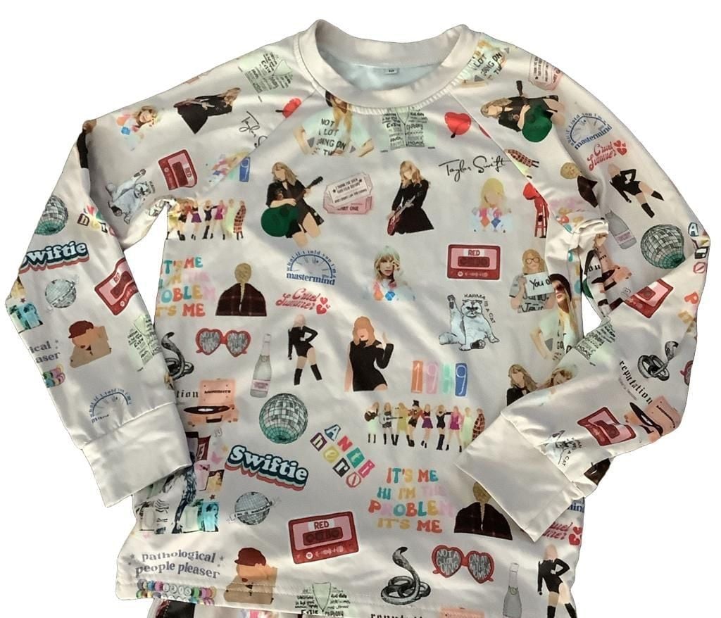 Taylor Swift Pajama Set girls Size 10 Era's Tour Graphic Lounge Pjs long sleeve pants 2