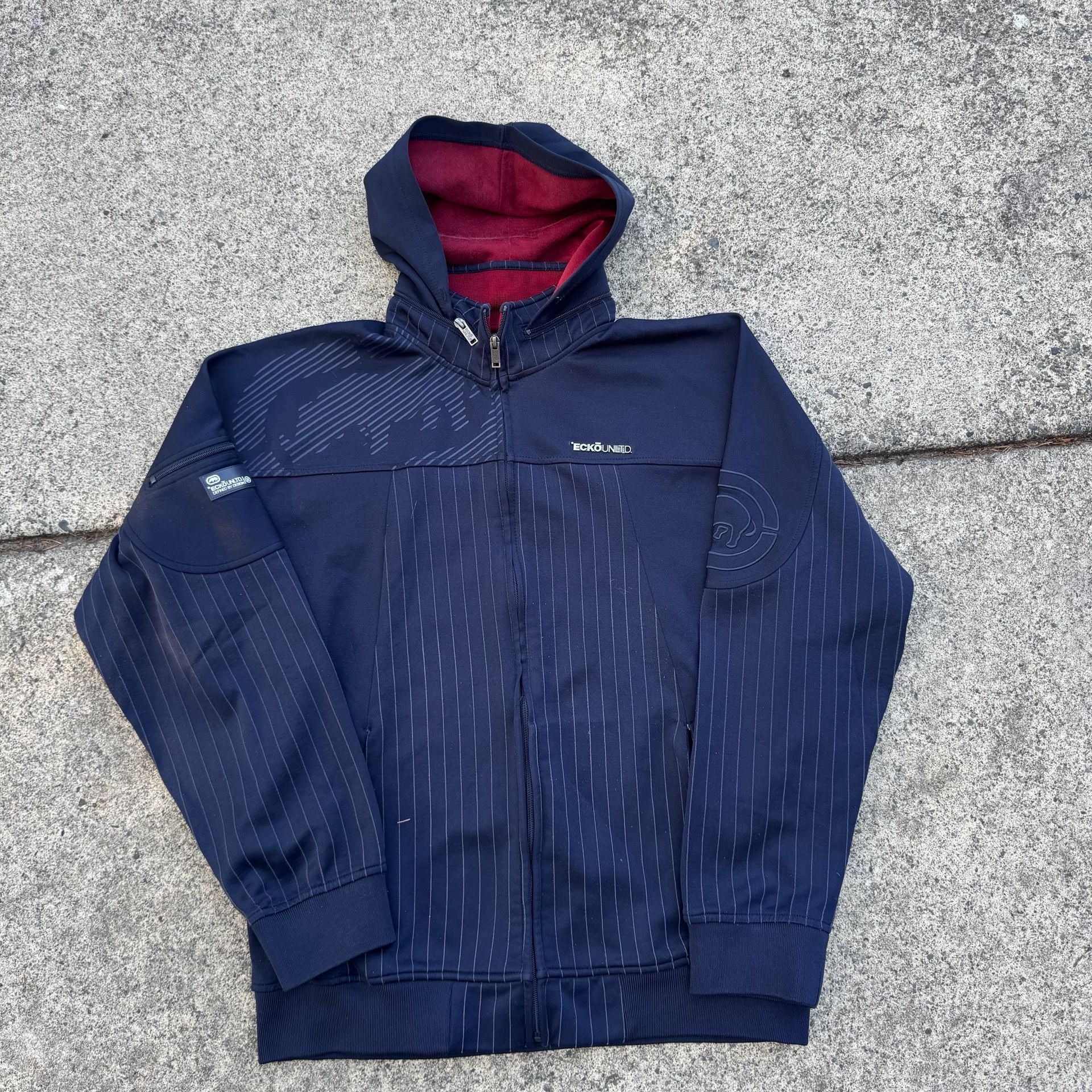 Ecko Unltd Striped Zip-Up Hoodie Size XL Navy Blue Pinstripe 3