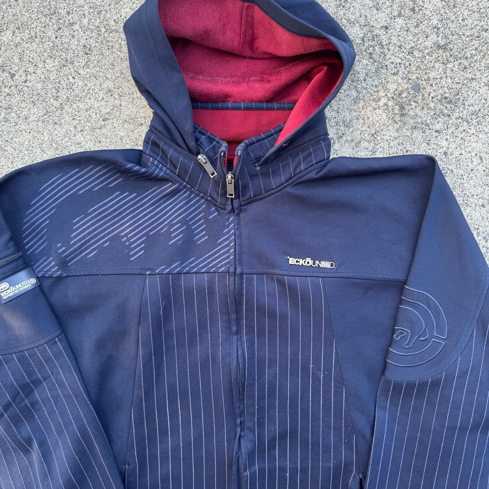 Ecko Unltd Striped Zip-Up Hoodie Size XL Navy Blue Pinstripe 4